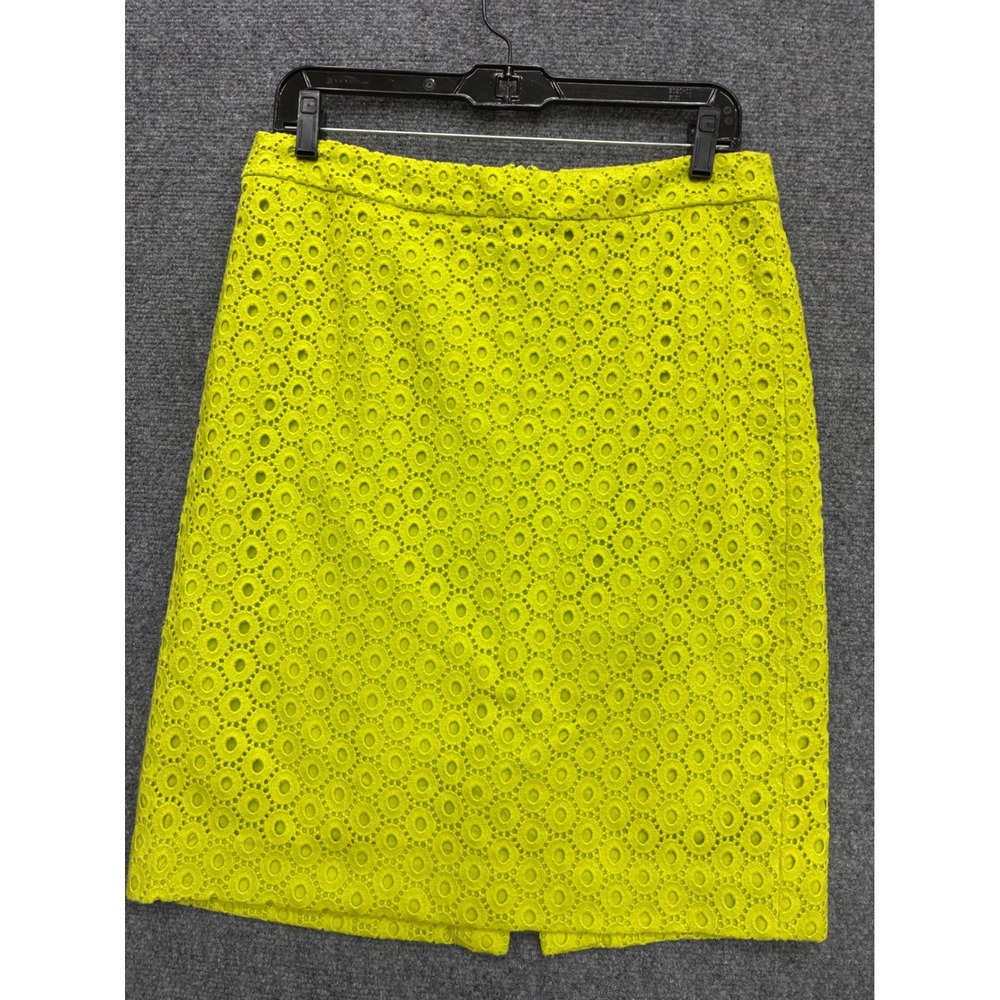 J.Crew No. 2 Pencil‎ Skirt Neon Lime Green Eyelet Lace Cotton Size 6 CA56445